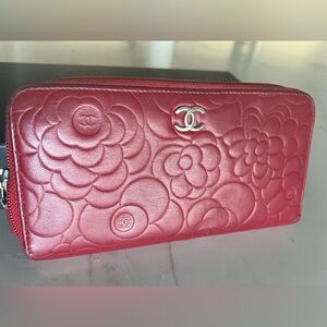 Red CHANEL Camelia Zip Wallet